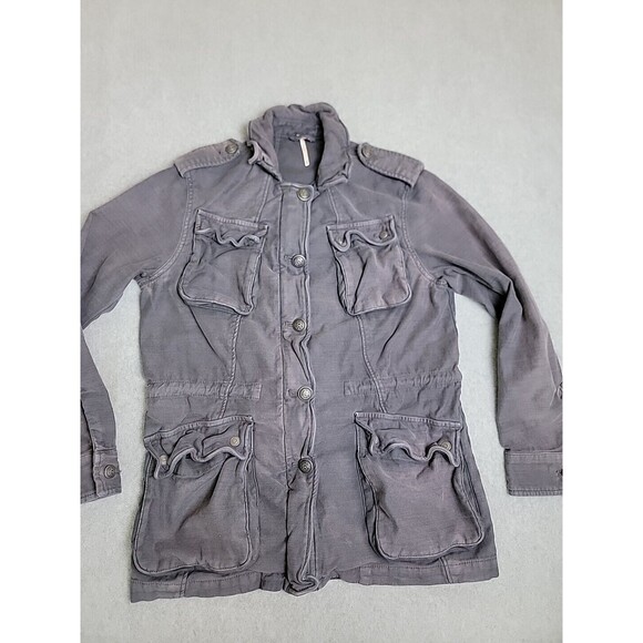 Free People Field Jacket Womens XS Gray Patch Pockets Button Utility Cotton Boho - Picture 1 of 12
